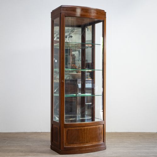 Edwardian Mahogany Bow Front Shop Cabinet with Satinwood Stringing