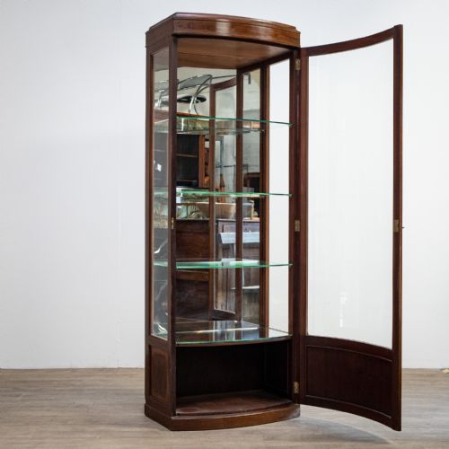 fig 1. Edwardian Mahogany Bow Front Shop Cabinet with Satinwood Stringing
