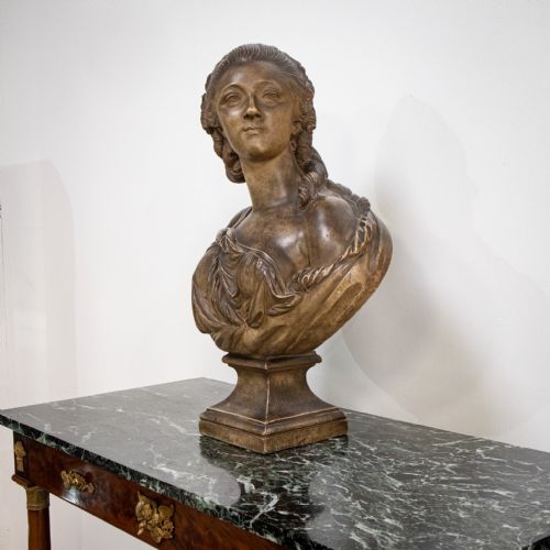 fig 1. Large French Painted Terracotta Bust of Madame Du Barry After Augustin Pajou