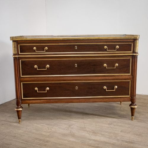 fig 1. 18th Century French Louis XVI Mahogany Marble Top Commode