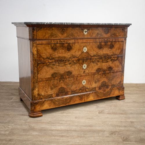 French Louis Philippe Walnut Marble Top Commode