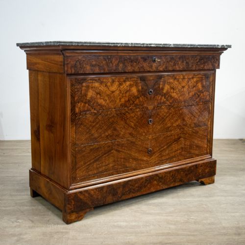 Louis Philippe Commode in Figured Walnut with Marble Top
