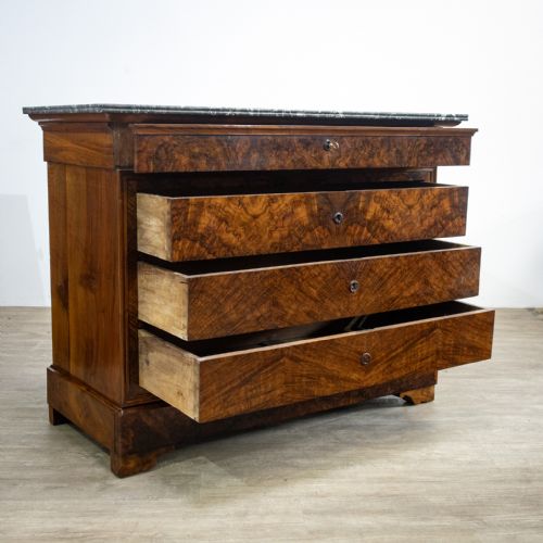 fig 1. Louis Philippe Commode in Figured Walnut with Marble Top