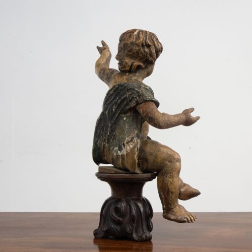 fig 1. French 18th Century Carved Wood Painted Putto or Cherub