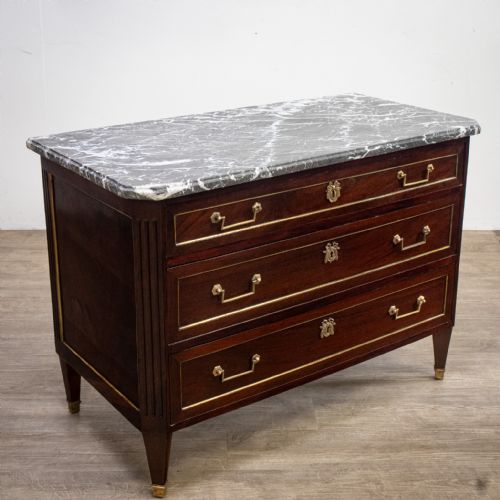 French Louis Xvi Mahogany Commode with Marble Top