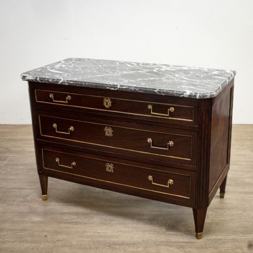 fig 1. French Louis XVI Mahogany Commode with Marble Top
