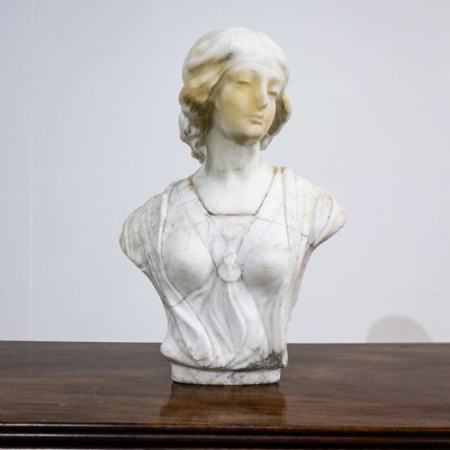 Alabaster & Marble Bust of Young Woman