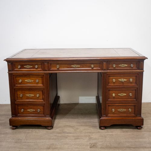 fig 1. French Mahogany Pedestal Desk with Leather Top