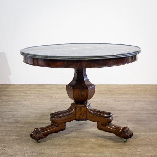 French Mahogany Gueridon Marble Topped Table