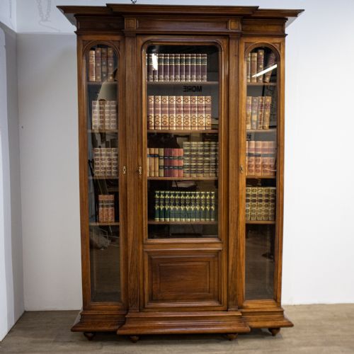 3 Door Breakfront Walnut French Bookcase