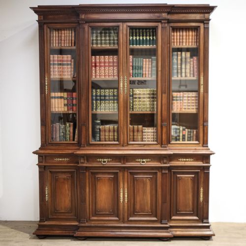 FRENCH WALNUT BREAKFRONT LIBRARY BOOKCASE