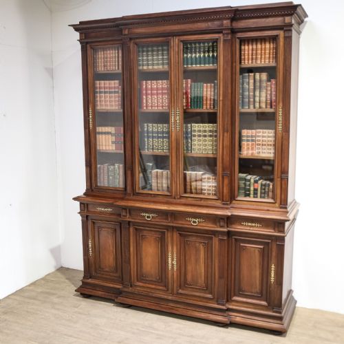 FRENCH WALNUT BREAKFRONT LIBRARY BOOKCASE - ADDITIONAL PHOTO 1