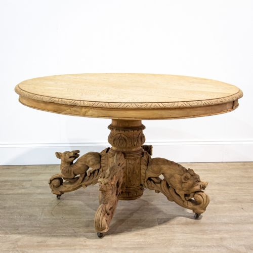 fig 1. French Bleached Oak Centre Table with Carved Animals