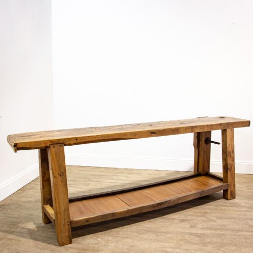 fig 1. French 19th Century Elm Work Bench with Clamp