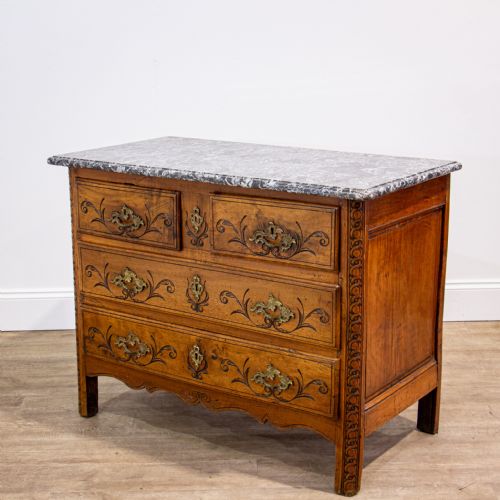 FRENCH 18TH CENTURY WALNUT LOUIS XV MARBLE TOP COMMODE - ADDITIONAL PHOTO 7