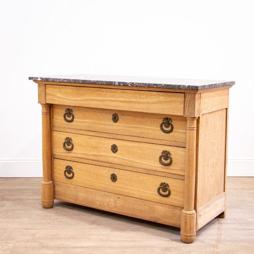 French Empire Bleached Oak Commode with Marble Top