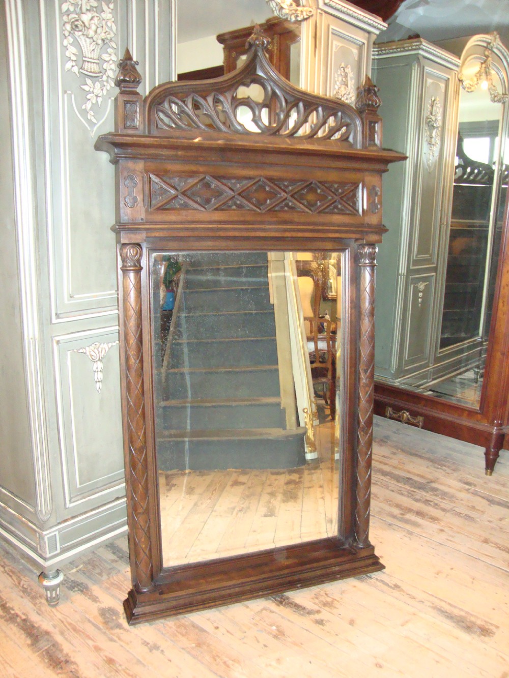 FRENCH OAK GOTHIC STYLE WALL MIRROR