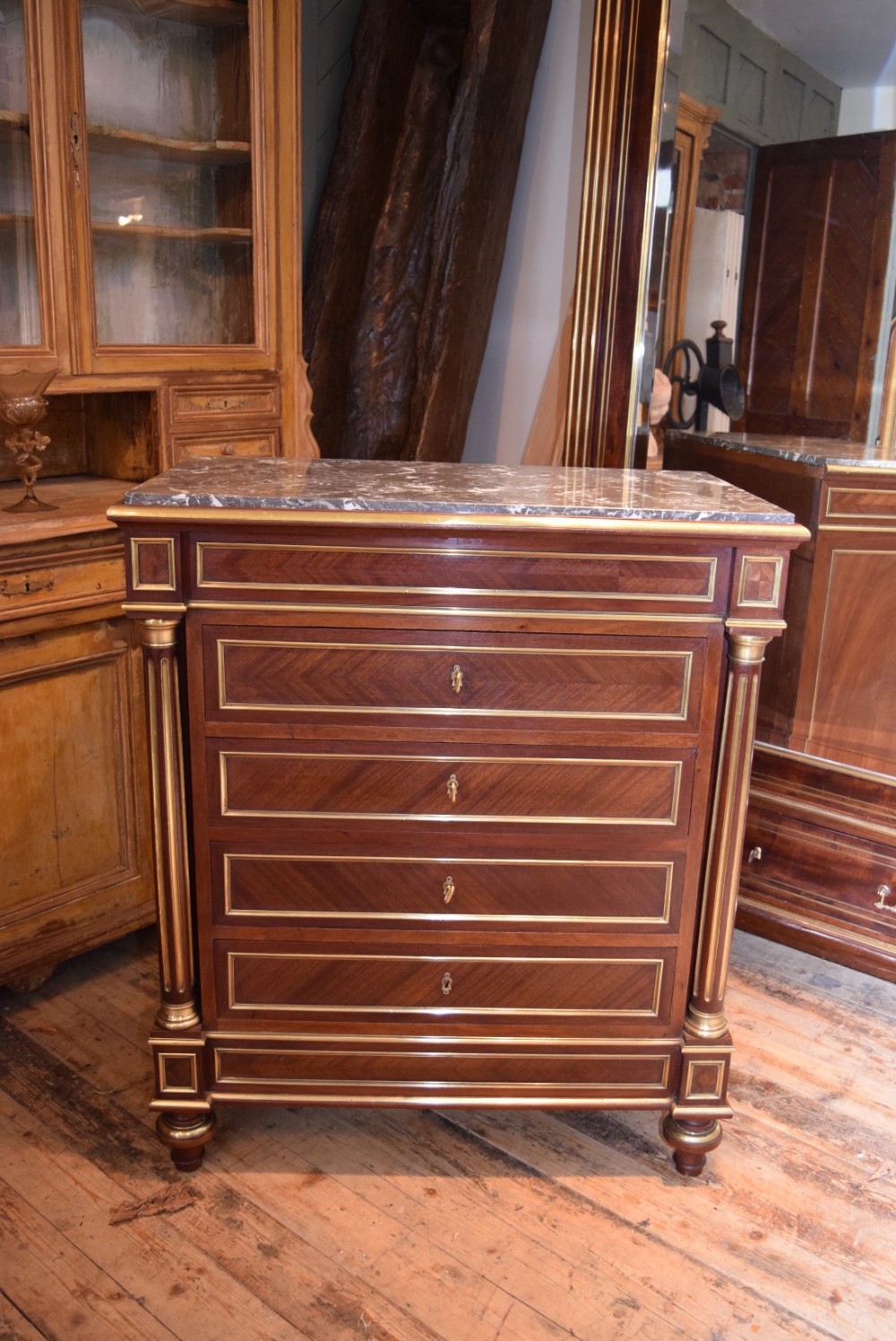 FRENCH BRASS BOUND COMMODE