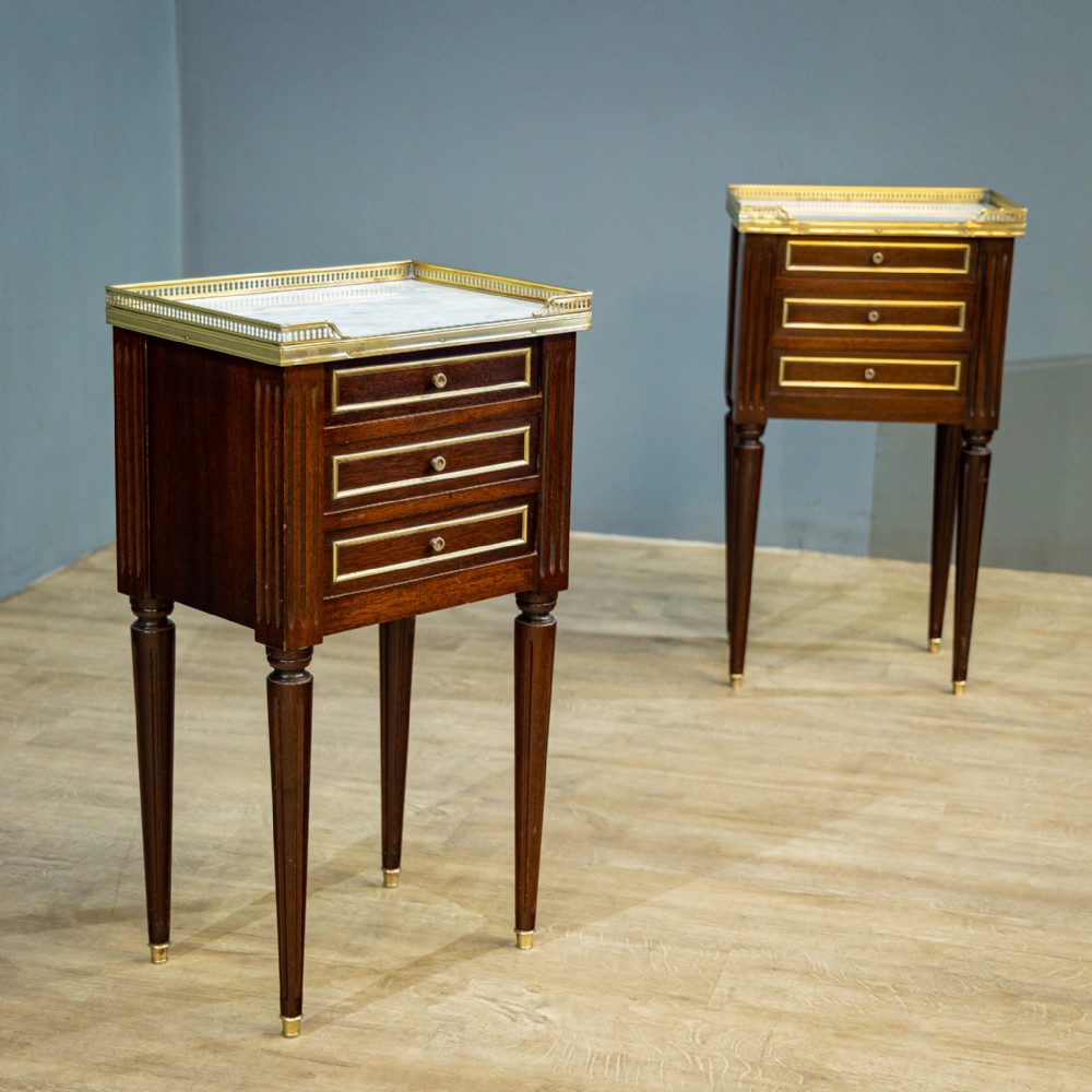 Pair of Marble Top Bedside Cabinets
