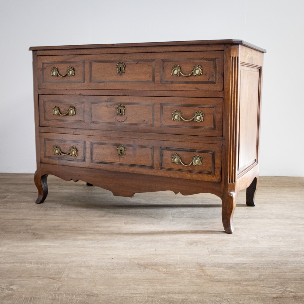18th Century French Walnut Three Drawer Commode