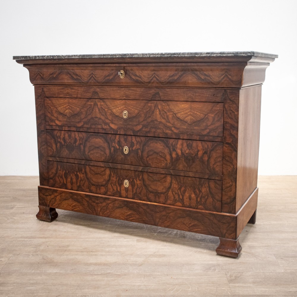C19th French Walnut Marble Top Commode