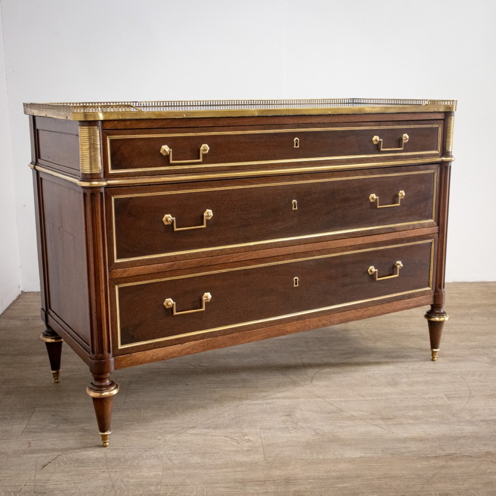18th Century French Louis XVI Mahogany Marble Top Commode