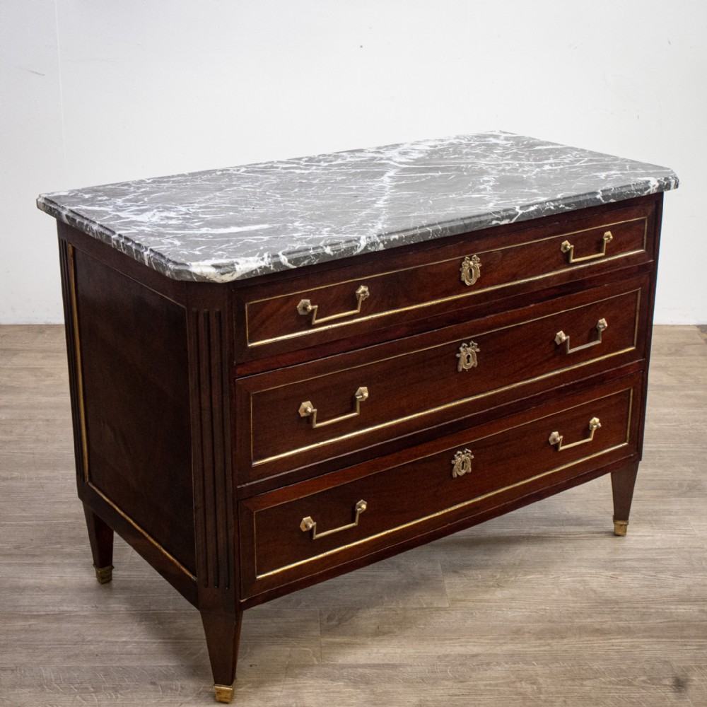 French Louis XVI Mahogany Commode with Marble Top