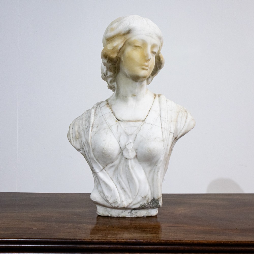 Alabaster & Marble Bust of Young Woman