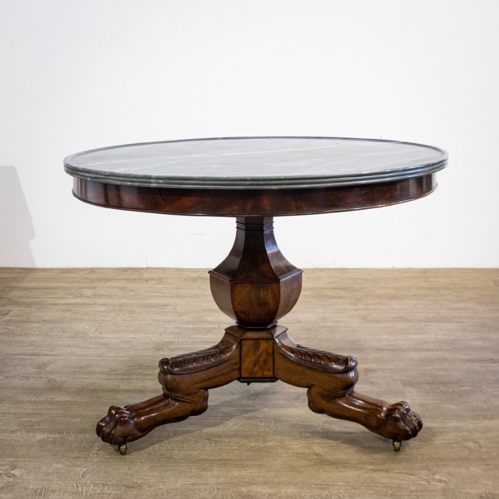 French Mahogany Gueridon Marble Topped Table