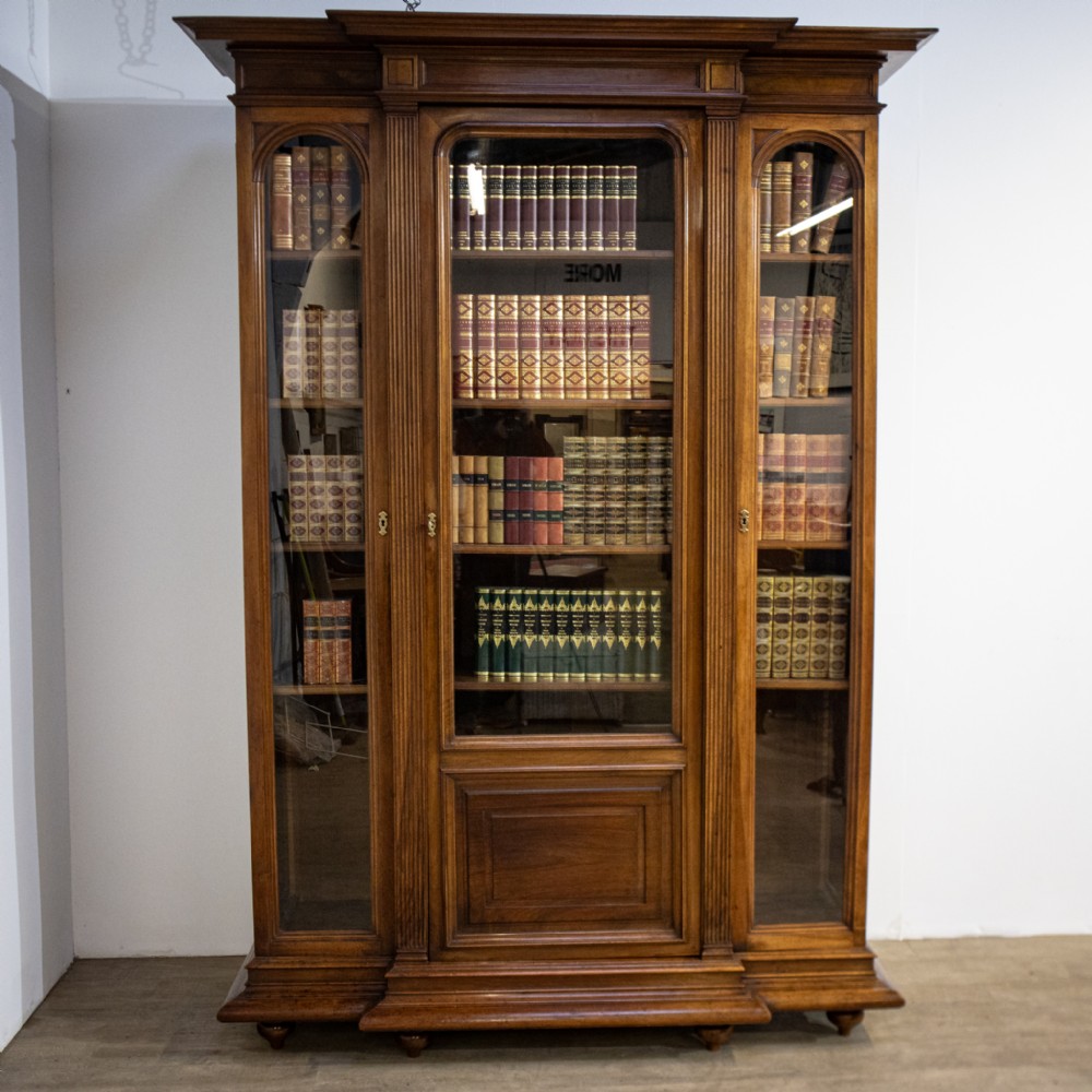 3 Door Breakfront Walnut French Bookcase