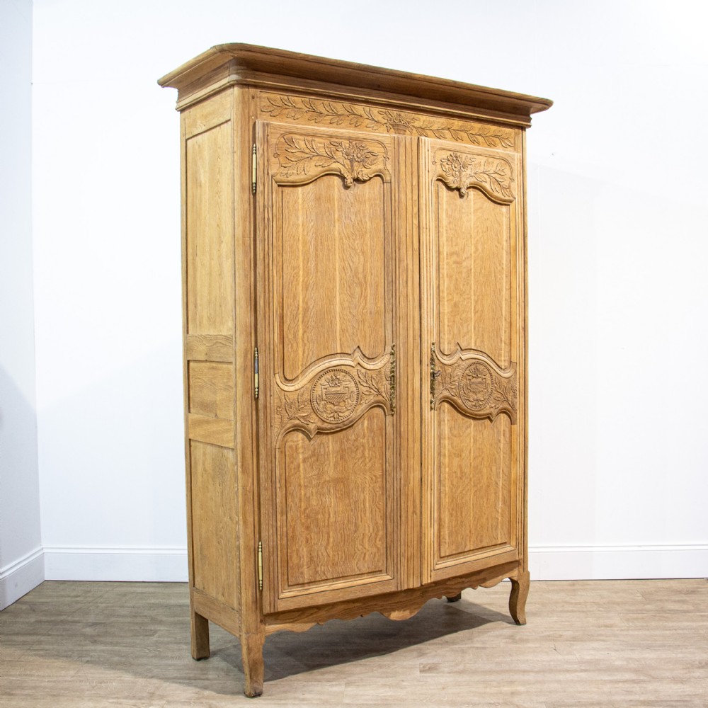 French 19th Century Bleached Carved Oak Armoire