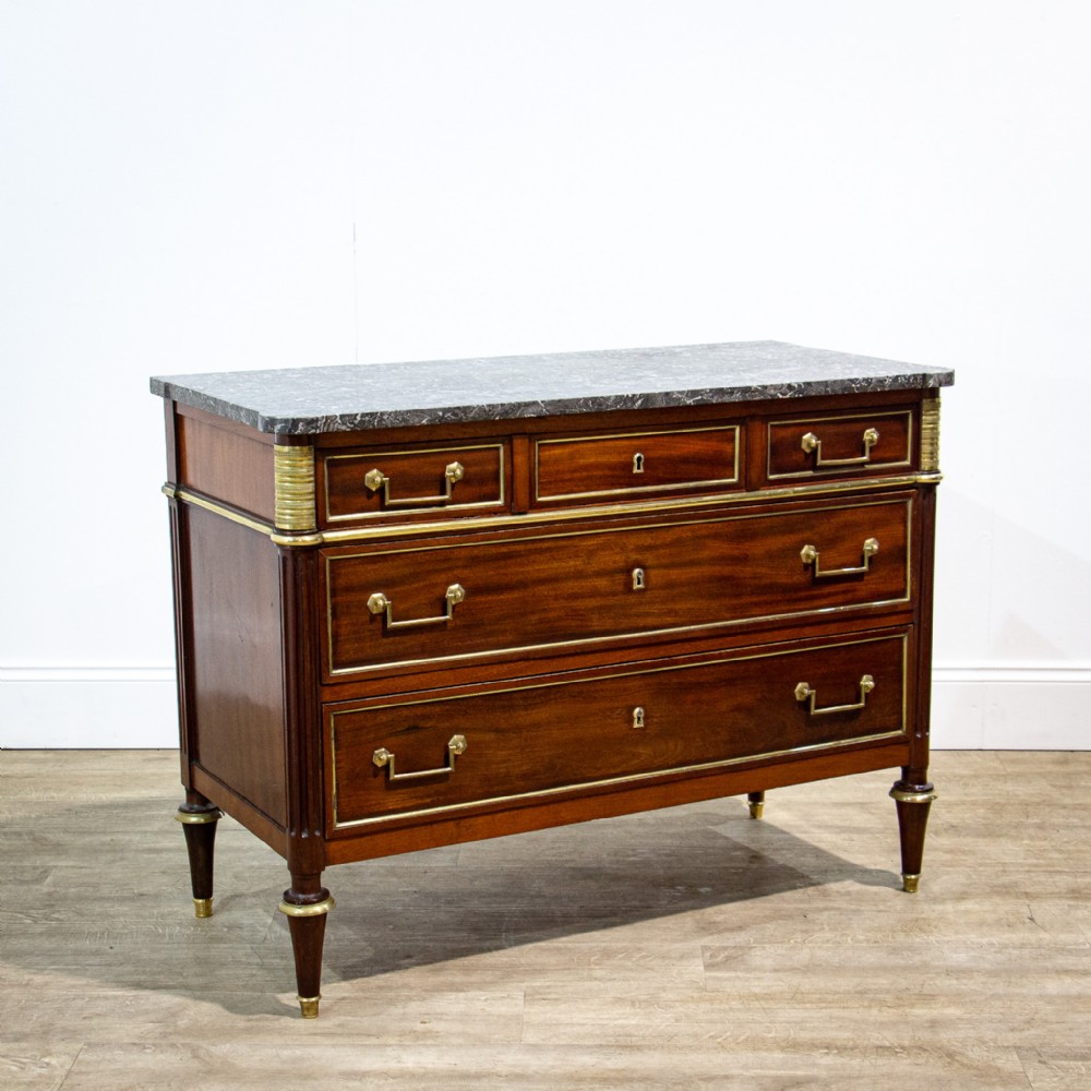 French Mahogany Louis XVI Marble Top Commode