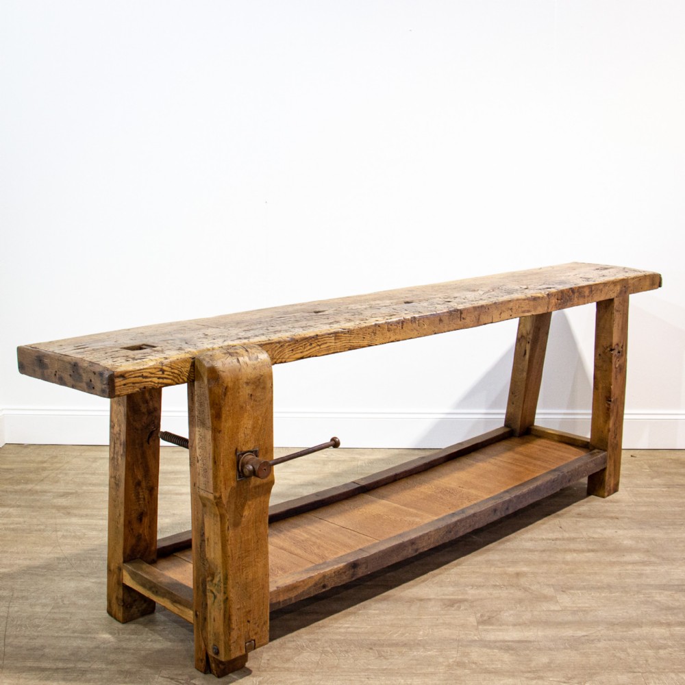 French 19th Century Elm Work Bench with Clamp