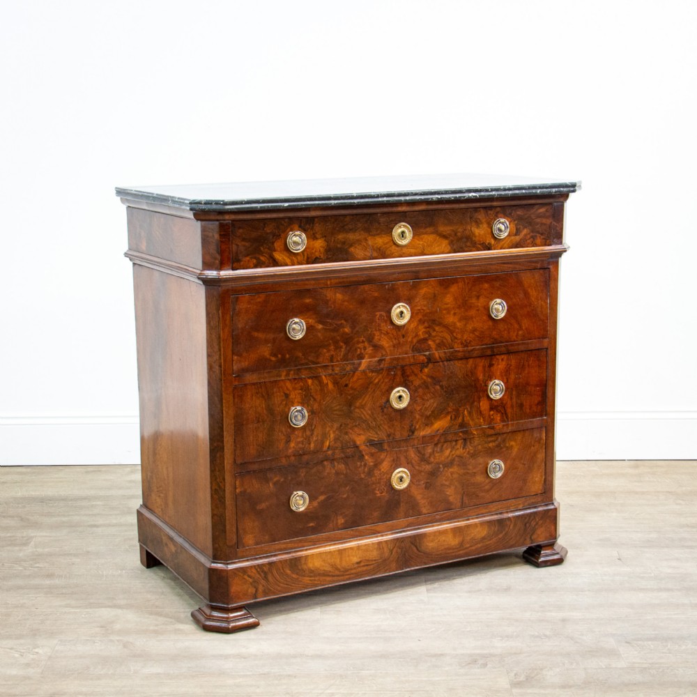 French Walnut Louis Philippe Commode with Marble Top