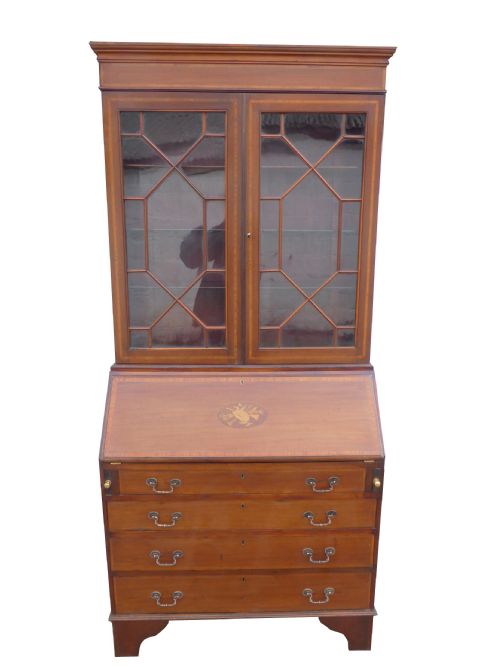 Edwardian Inlaid Bureau Bookcase