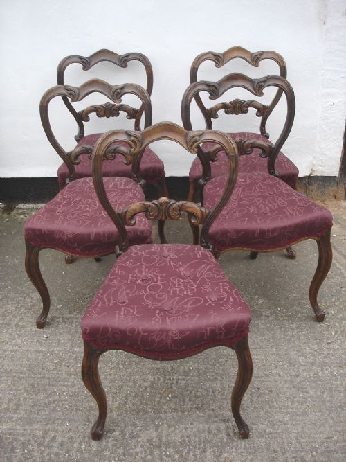 Set of 5 Victorian Rosewood Dining Chairs