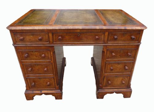 Small Victorian Burr Walnut Pedestal Desk