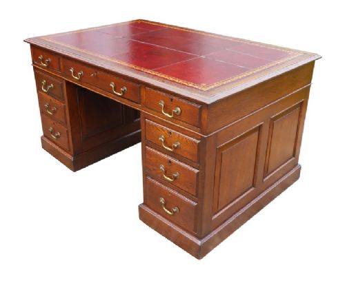 Antique Edwardian Oak Pedestal Desk