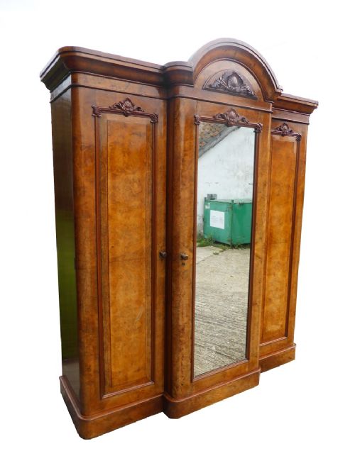 Victorian Burr Walnut Three Door Triple Wardrobe