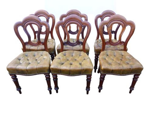Set of 6 Victorian Mahogany Balloon Back Arm Chairs