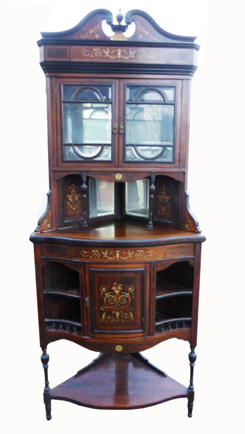 Antique Marquetry Inlaid Corner Cabinet