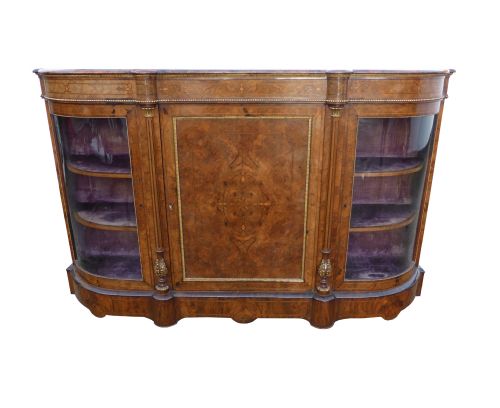 Victorian Burr Walnut Inlaid Credenza