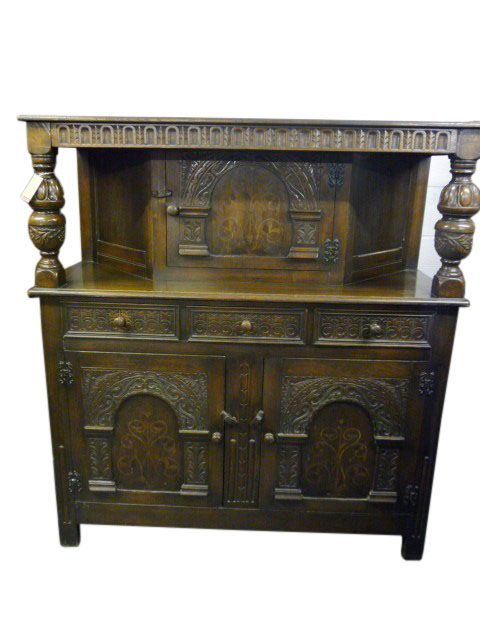 19th Century Carved Oak and Marquetry Inlaid Buffet
