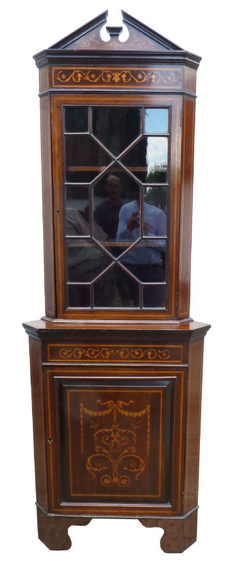 Edwardian Marquetry Corner Display Cabinet
