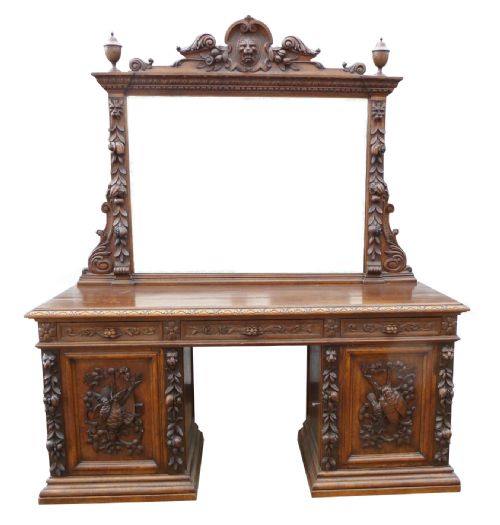 Victorian Flemmish Carved Oak Mirrorback Sideboard