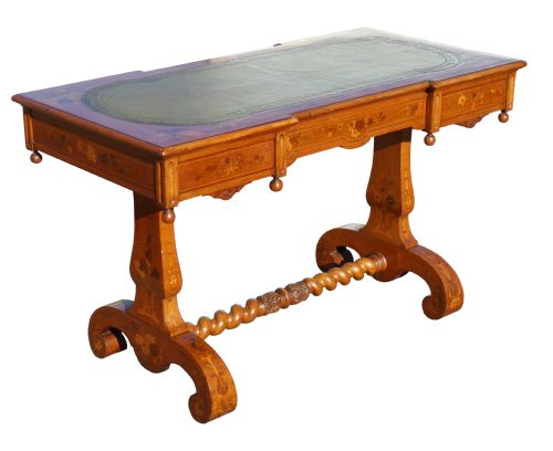 Victorian Satin Walnut and Marquetry Library Table