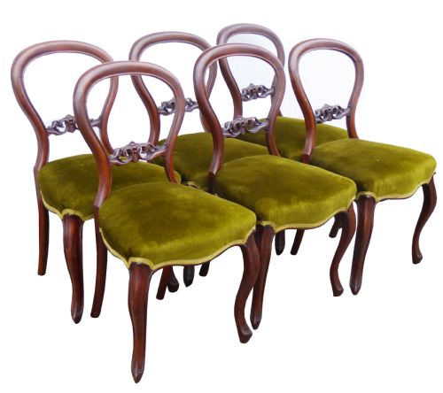 Set of 6 Victorian Mahogany Balloon Back Dining Chairs