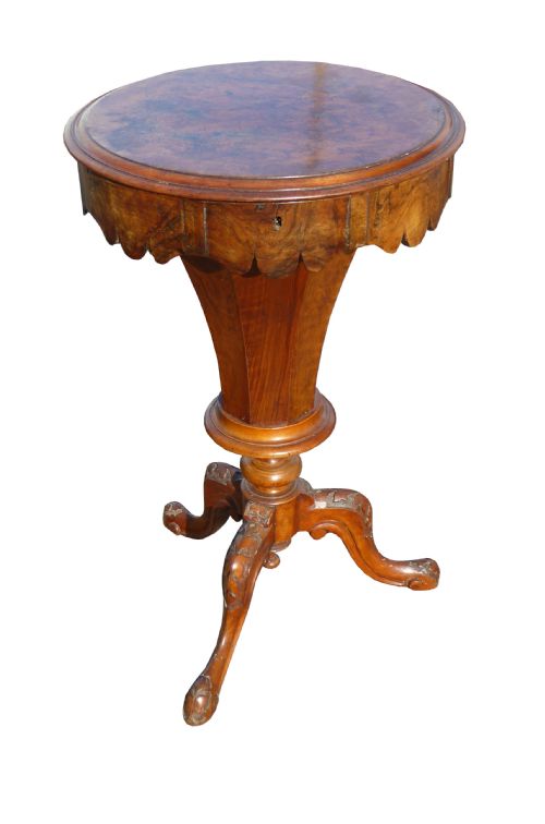 Victorian Burr Walnut Trumpet Work Table