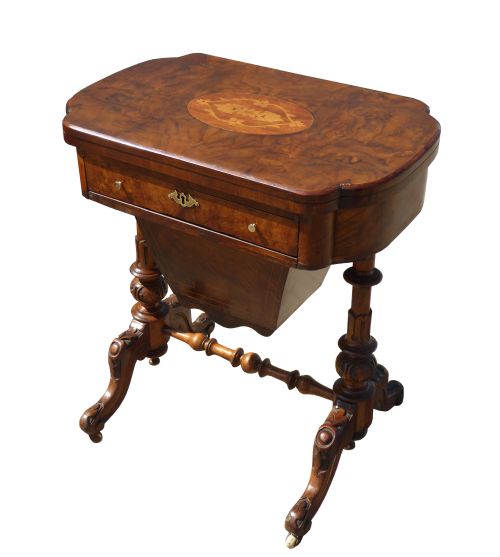 Victorian Burr Walnut Work Table / Games Table