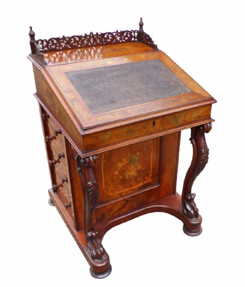 Victorian Walnut Marquetry Davenport